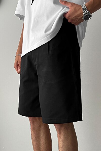 Flaw Wear Gabardine Fabric Black Basic Shorts