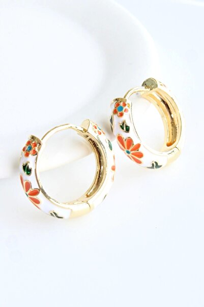 Leo'Stone Enameled Colorful Flower Hoop Design Does Not Tarnish Does Not Lose Color Women's Steel Earrings