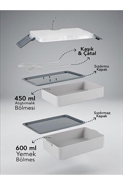 SANALTİCARETİM Rectangular Two-Layer Gray Color Lunch Box Storage Box