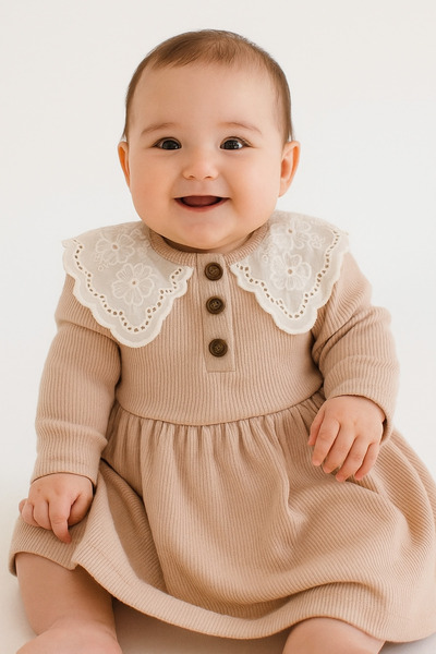 ZEYNOSH Dantel Yaka Detaylı Vintage Kız Bebek Çocuk Elbise