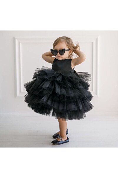 Da&Mira Kız Çocuk Siyah Renk Doğum Günü Parti Özel Gün Elbisesi