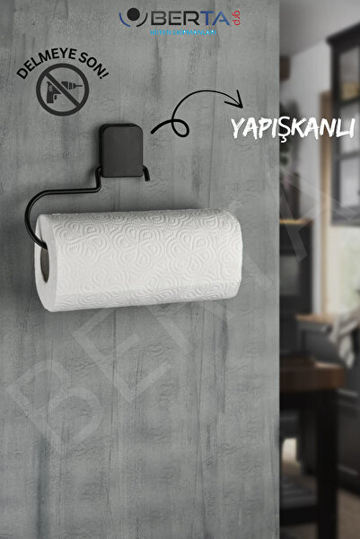 Berta Hijyen Kare Yapışkanlı Siyah Kağıt Rulo Havluluk Peçetelik Banyo Askısı...