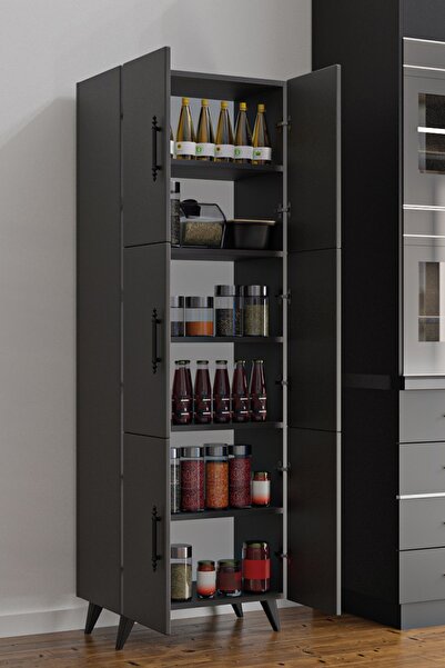 AEKA AE-3010 Nehir Antrasit Gri Çok Amaçlı Mutfak Dolabı&Banyo Dolabı,Kiler Dolabı, 6 Kapaklı, 6 Raflı