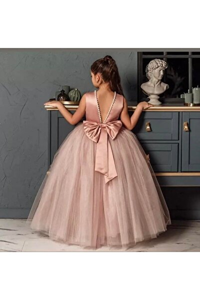 Da&Mira Kız Çocuk Pudra Renk Doğum Günü Parti Özel Gün Elbisesi