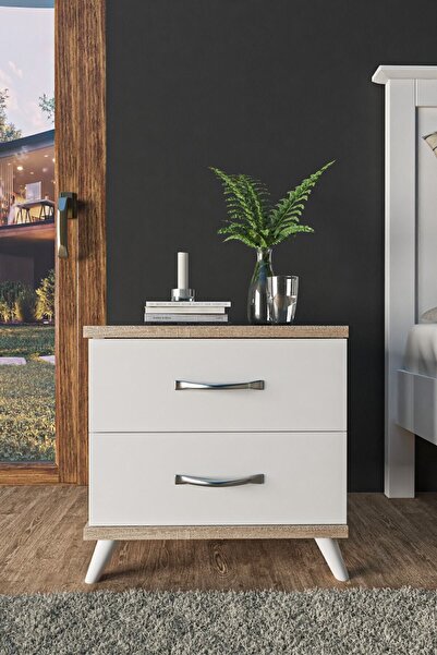 AEKA Ae-2029 Inci 2 Çekmeceli Beyaz Komodin 49 Cm, Ayaklı