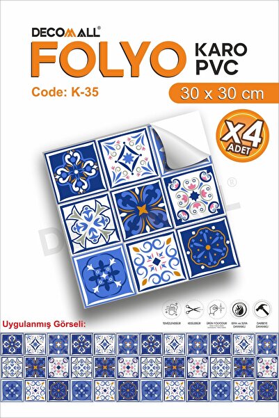 DECOMALL K-35 Kendinden Yapışkanlı FOLYO KARO Suya Dayanıklı Mutfak Banyo Zem...