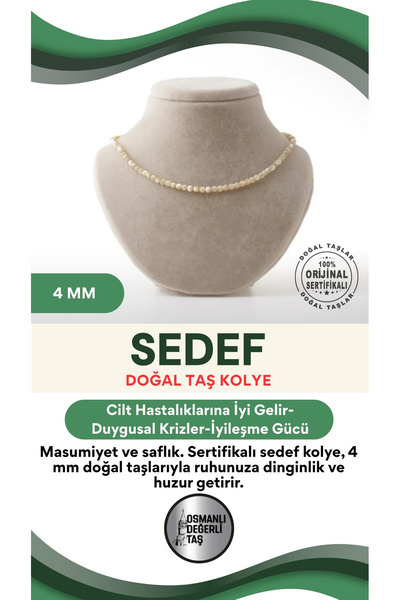 OSMANLI DEĞERLİ TAŞ Sertifikalı Sedef Doğaltaş Kolye 4 Mm, M490