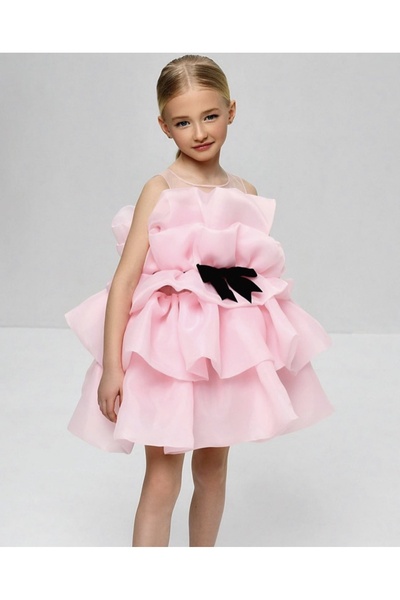 Da&Mira Kız Çocuk Pembe Renk Doğum Günü Parti Özel Gün Elbisesi