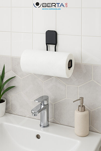 Berta Hijyen Kare Yapışkanlı Siyah Kağıt Rulo Havluluk Peçetelik Banyo Askısı - DELMEYE SON! YAPIŞKANLI