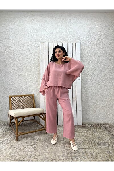 KÜÇÜĞÜM BUTİK Powder Muslin Trousers Blouse Double Set (Pants-Bluez)