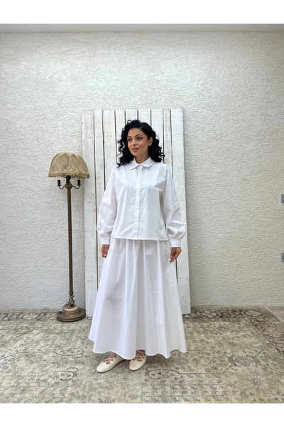KÜÇÜĞÜM BUTİK Λευκό πουκάμισο από ποπλίνα