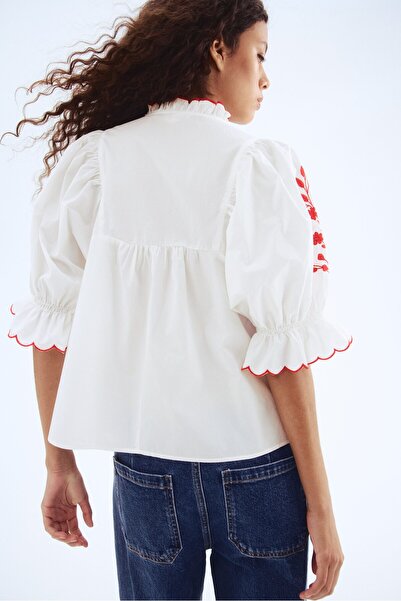 H&M İşlemeli ve Pamuklu Bluz