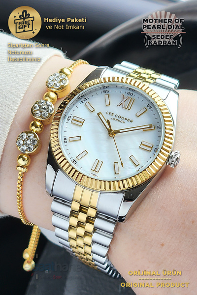 Lee Cooper Original Dial Highlighter Yellow White Case Cord Silver Gold Women's Wrist Watch