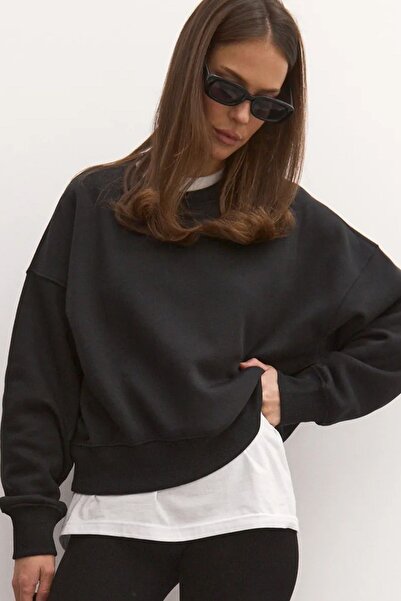 COMBİNE MİCHAİL Γυναικείο φούτερ μαύρο Basic Crop Cut