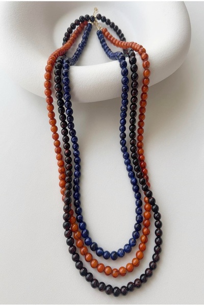 mos&more Lacivert Boncuklu Şık Kadın Kolye