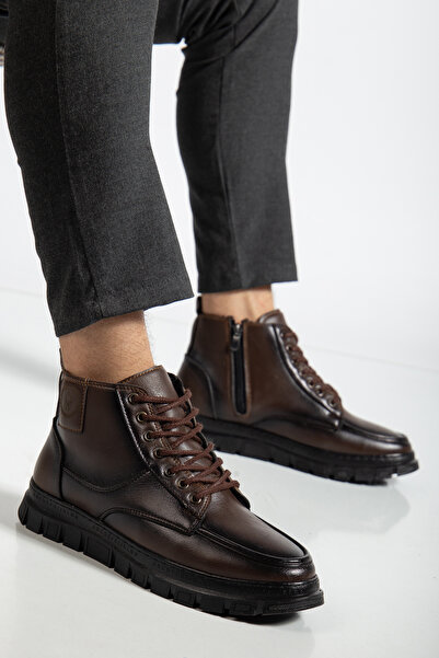 MY GROSS SHOES Erkek Kahverenği Su&Soğuha Dayanıklı İçi Kürklü Kaymaz Taban Günlük Fermuarlı Kışlık Bot