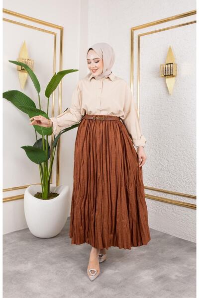 HARMAN BUTİK Wrinkled Linen Skirt