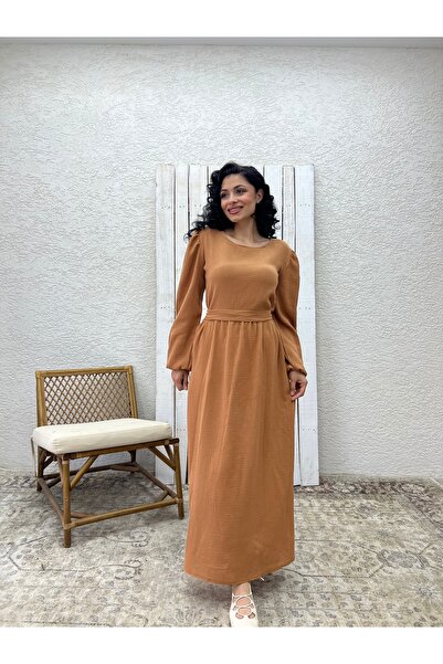 KÜÇÜĞÜM BUTİK Φόρεμα Hijab Camel Muslin Gathered Waist