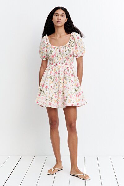 H&M Balon Etekli Pamuklu Elbise