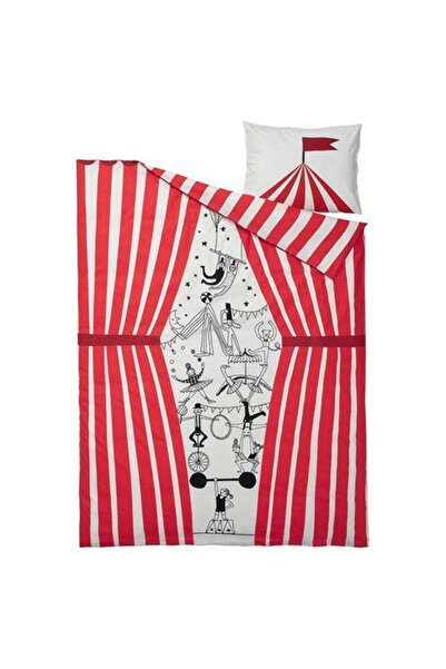 IKEA Tek Kişilik Çocuk Nevresim Takımı Desenli 150x200/50x60 cm Çift Taraflı MeridyenDukkan Kırmızı-Beyaz