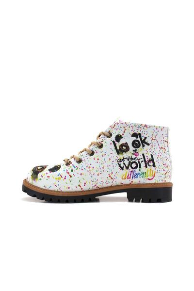 Goby Sevimli Pandalar Baskılı Kadın Beyaz Kısa Bot