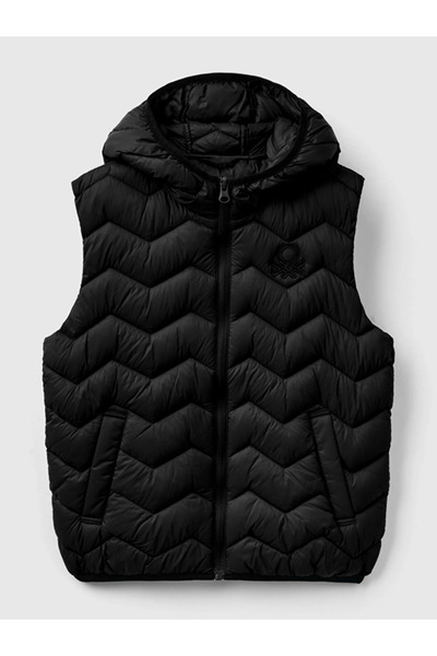 Benetton Boy's Embroidered Puffa Vest 6-14 Years Black