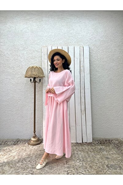 KÜÇÜĞÜM BUTİK Powder Pink Muslin Loose Blouse and Flared Skirt Set (Set of 2)