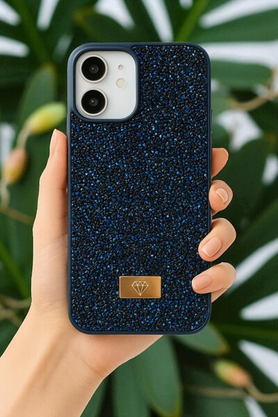 KVK PRİVACY iPhone 11 Uyumlu – Elmas Tasarımlı, Lacivert Taşlı, Işıltılı Pırlanta Silikon Kılıf
