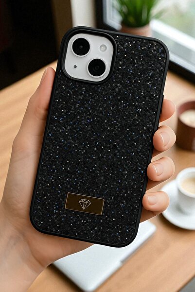 KVK PRİVACY iPhone 14 Plus / 15 Plus Uyumlu – Elmas Tasarımlı, Siyah Taşlı, I...