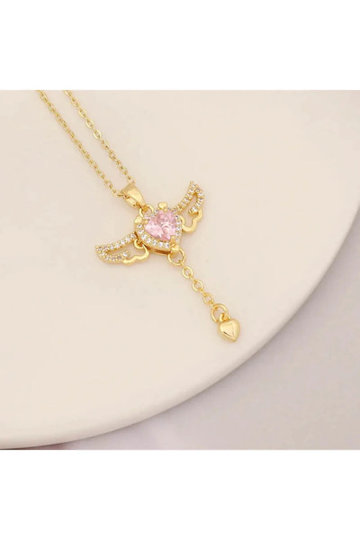 SeyCey.co قلادة على شكل قلب من حجر الزركون الوردي | فولاذ 316 لتر - غير قابل للتشويه | هدية المرأة