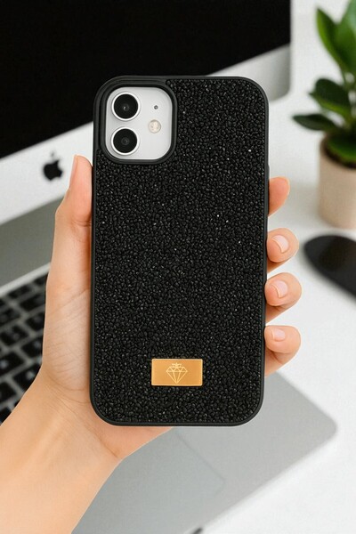KVK PRİVACY Compatible for iPhone 11 – Diamond Design, Black Stone, Sparkling Diamond Silicone Case