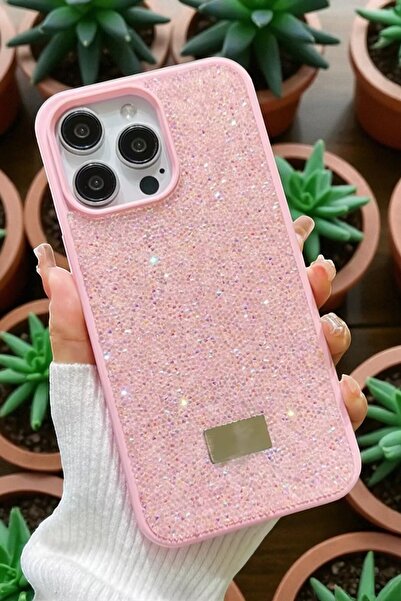 KVK PRİVACY iPhone 16 Pro Max Uyumlu – Elmas Tasarımlı, Pembe Taşlı, Işıltılı...
