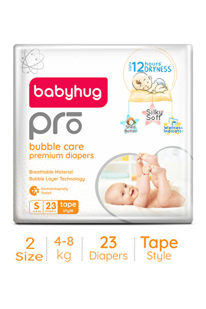 Babyhug Pro Bubble Care Premium Tape Style Diapers, Size 2, Small - 23 Pieces