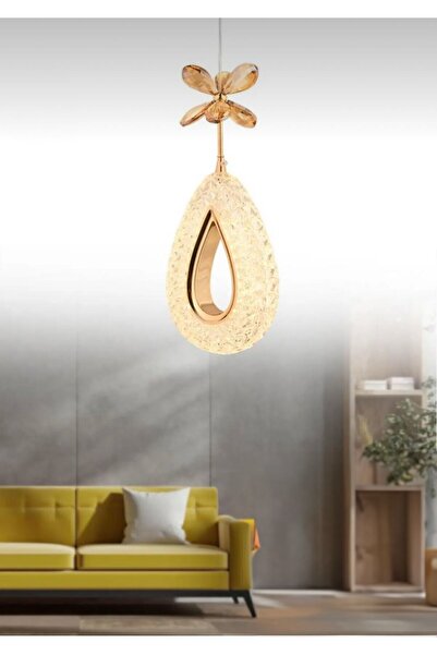 Marsel Lighting YAGMUR Model Gold 3 Renk Modu Ledli Kristal Taşlı Modern Salon Mutfak Oturma Odası Led Avize