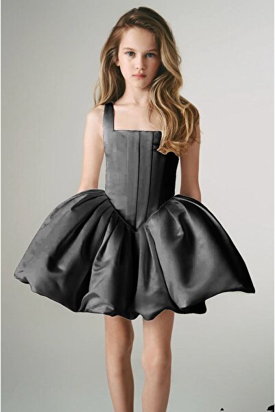 Laviella Kids Couture Kız Çocuk Siyah Renk Kare Yaka Balon Etekli Elbise