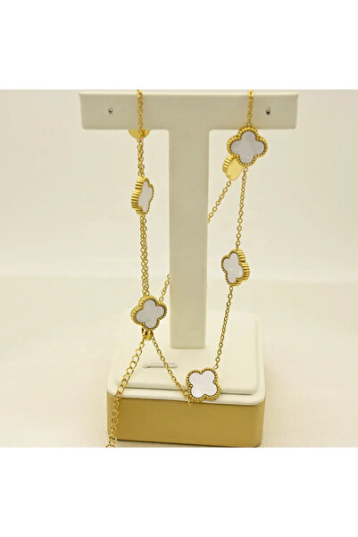 Kuşkaya Ticaret قلادة البرسيم ذهبي أبيض 5 قطع | فولاذ 316 لتر - غير قابل للتشويه | هدية المرأة