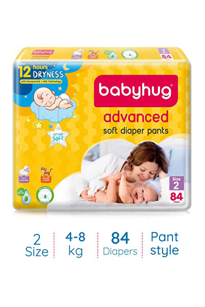 Babyhug حفاضات بنطلونية متقدمة مع خلاصة الصبار، مقاس 2 - 84 قطعة