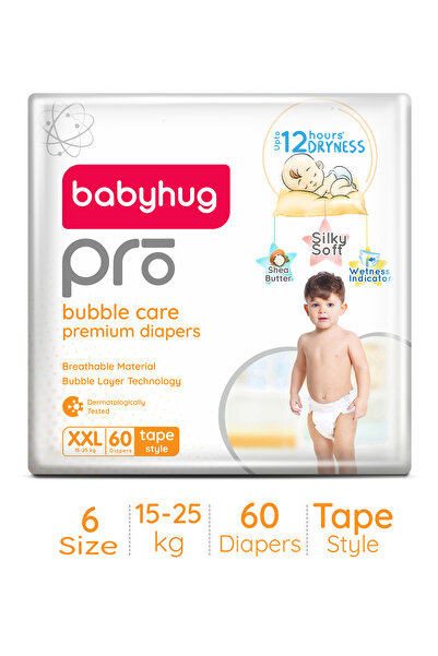 Babyhug حفاضات برو بابل كير بريميوم ذات الشريط اللاصق، مقاس 6، كبير جدًا - 60...