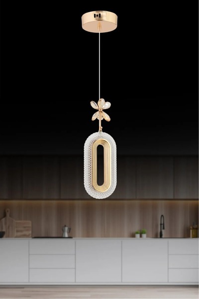 Marsel Lighting SERRA Tekli Gold Ledli Led Avize 3 Renk Modu Oturma Odası Yat...