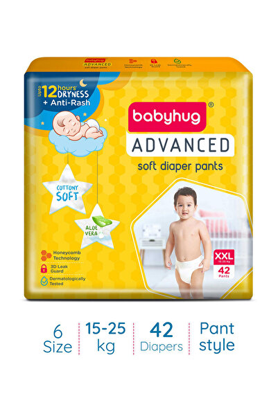 Babyhug حفاضات بنطلونية متقدمة مع خلاصة الصبار، مقاس 6 - 42 قطعة