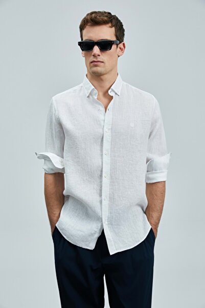 Lufian 111010630   Pitaya Linen Shirt Comfort Fit Men's Shirt White