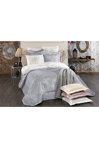 NAKIŞHAN Liza Double Dowry Bed Sleeping Set Package-Gray 10 Pieces