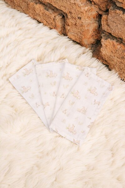 Kai Baby Bunny 100% Organic Cotton Double Layer Muslin Set of 4 Mouth Wipes