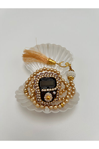 lenagiftworkshop Special Gold Zikirmatik and Prayer Beads Set with Oyster Box...