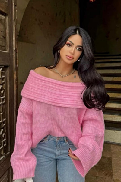 thesunfyre Women's New Season Madonna Collar Ribbed Oversize Tiriko Sweater