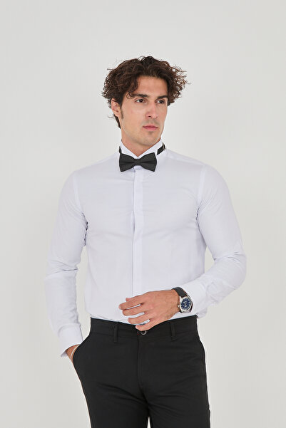 jack carisma LEDĚNĚ BÍLÁ - SATÉNOVÁ LÍCEKOVÁ KOŠILE S LÍCEKOVÝM LÍMEČKEM, LÍCEKOVÝM ZAVÍráním na skryté knoflíky, STŘIH SLIM FIT