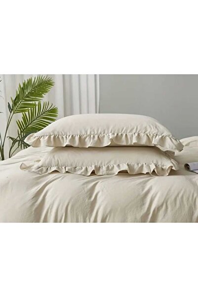 KUM SAATİ Μαξιλαροθήκη με βολάν λινό 50x70 κρεμ 2 τεμάχια