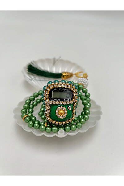 lenagiftworkshop مجموعة مسبحة وذكرية خضراء مرصعة باللؤلؤ مع صندوق أصداف هدية ...