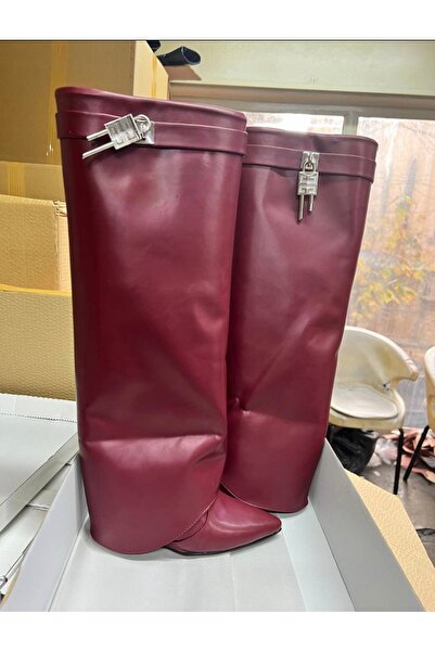 MYVOLANTE Bordo Tozluk Detaylı Topuklu Çizme