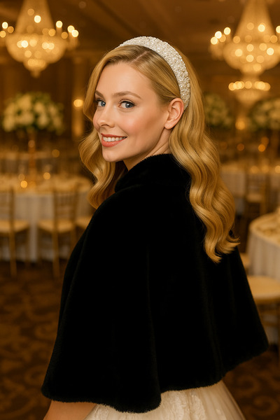 Elegance Scarf Μακριά καρφίτσα γούνα Etol νυφικό μπολερό νυφικό σάλι μαύρο